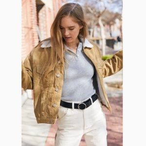Brandy Melville tan corduroy jacket with shearling liner and collar size small